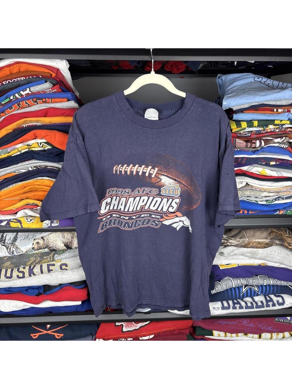 Vintage 1998 Denver Broncos AFC Champions Super Bowl 33 T Shirt Navy Sz XL